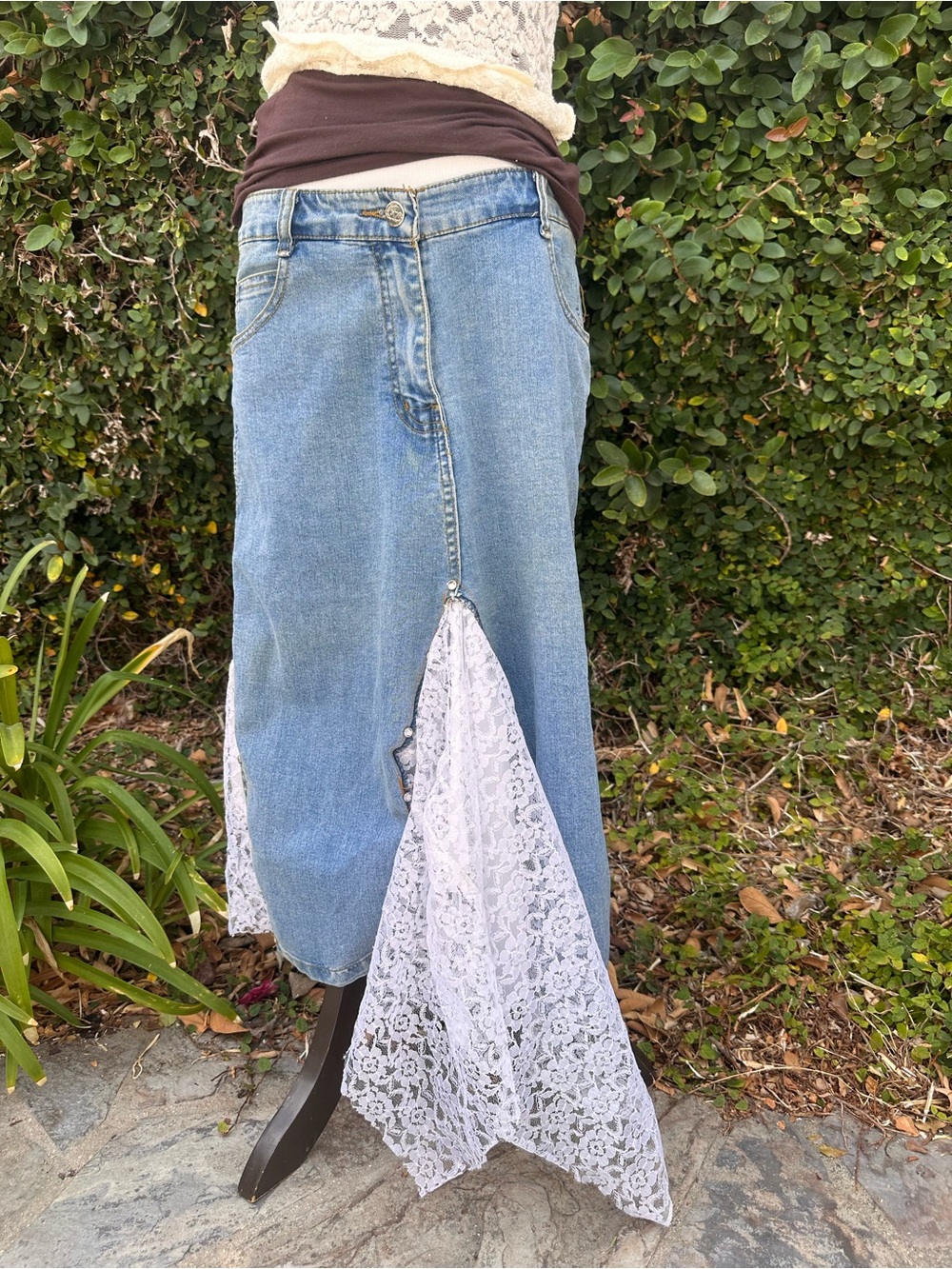 ✨Fairy Core denim & lace asymmetrical skirt